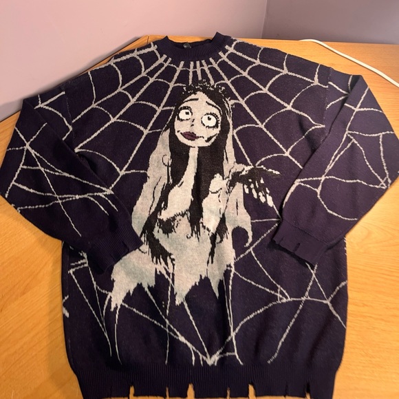 Dolls Kill Sweaters - Dolls Kill X Oversized Corpse Bride Sweatshirt S Emily Ribbon Sleeves Sweater